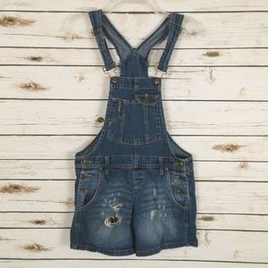 LEI Shortalls Bib Overalls Distressed Denim XS